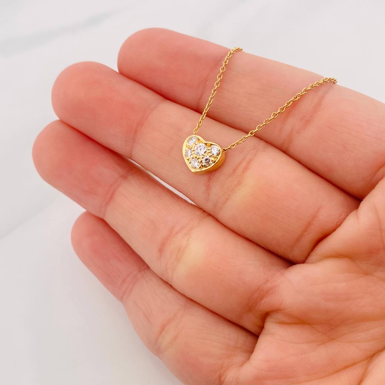 Cadena Rolo Corazon Diamante 12pts 2.55g / 16 in / 1mm Oro Amarillo 18K