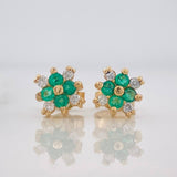 Topos Flor Diamantes 40pts Esmeraldas 15pts 1.75g / in / 7mm Oro Amarillo 18K