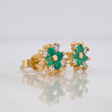 Topos Flor Diamantes 40pts Esmeraldas 15pts 1.75g / in / 7mm Oro Amarillo 18K