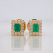 Topos Halo Cuadrado Diamantes 56pts Esmeralda 22pts 3.4g / in / 6.45mm Oro Amarillo 18K