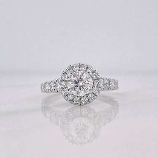 Halo Solitaire Ring Diamonds 1.33 carats 3.45g / Size 7 1/4 White Gold 18K
