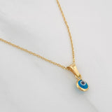 Set Cadena Aro Seguido + Dije Ojo Turco / 1.5g / 18 in Oro Amarillo 18K