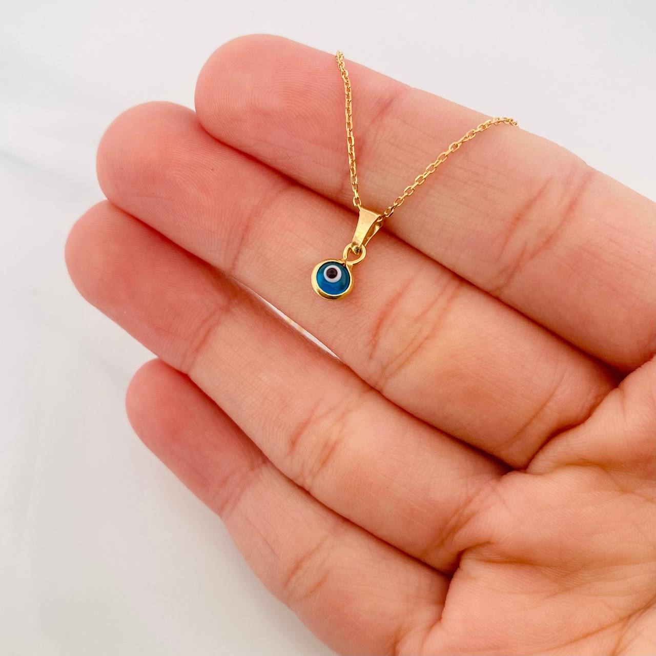 Set Cadena Aro Seguido + Dije Ojo Turco / 1.5g / 18 in Oro Amarillo 18K