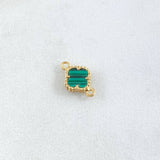 Herraje Trebol 0.7gr / 1.3cm-Bordeado Malaquita Verde Oro Amarillo 18K