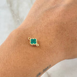 Herraje Trebol 0.7gr / 1.3cm-Bordeado Malaquita Verde Oro Amarillo 18K