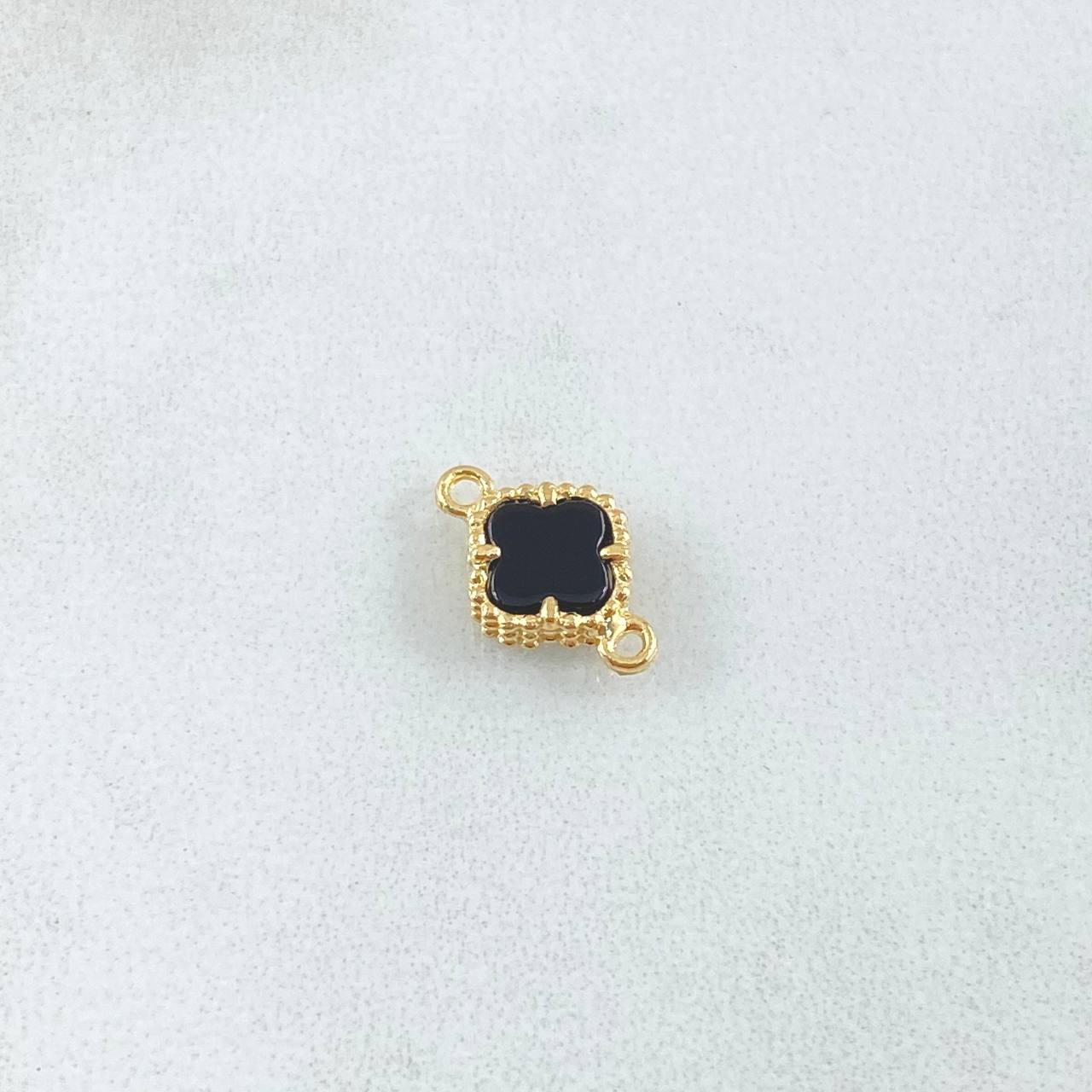 Charm Trebol 0.7gr / 1.3cm-Black Edged Yellow Gold 18K ©