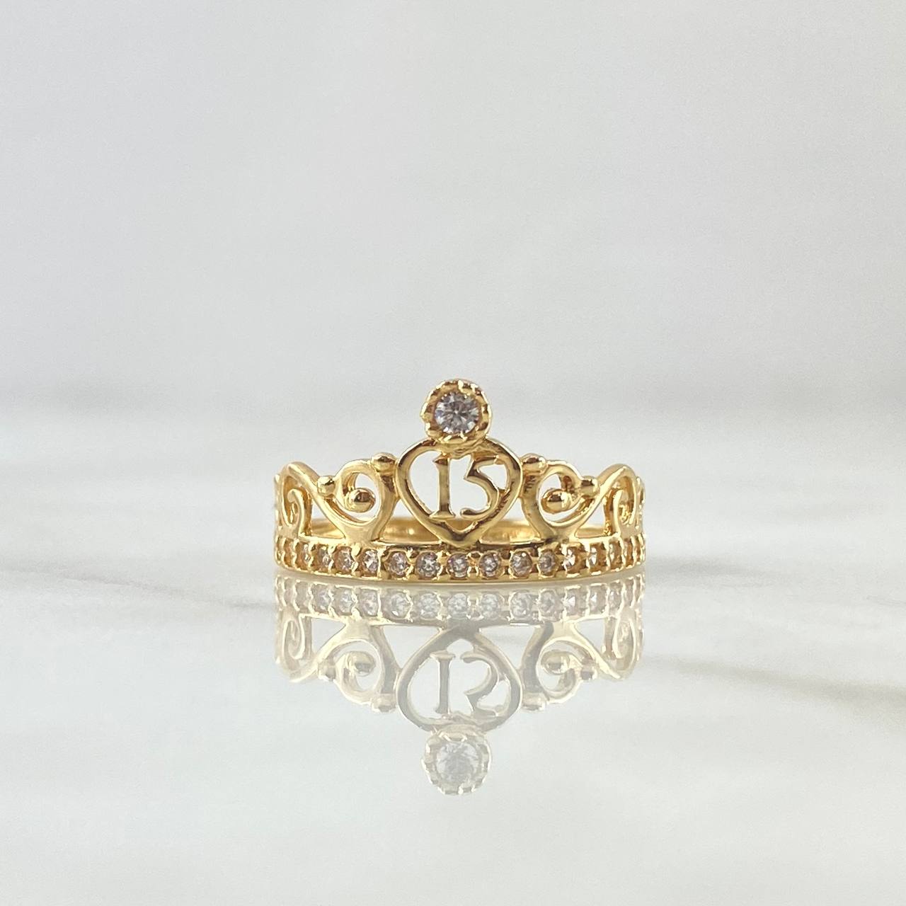 Quince Crown Ring 1.8gr / Size 5 1/2 / White Zircons 18K Yellow Gold