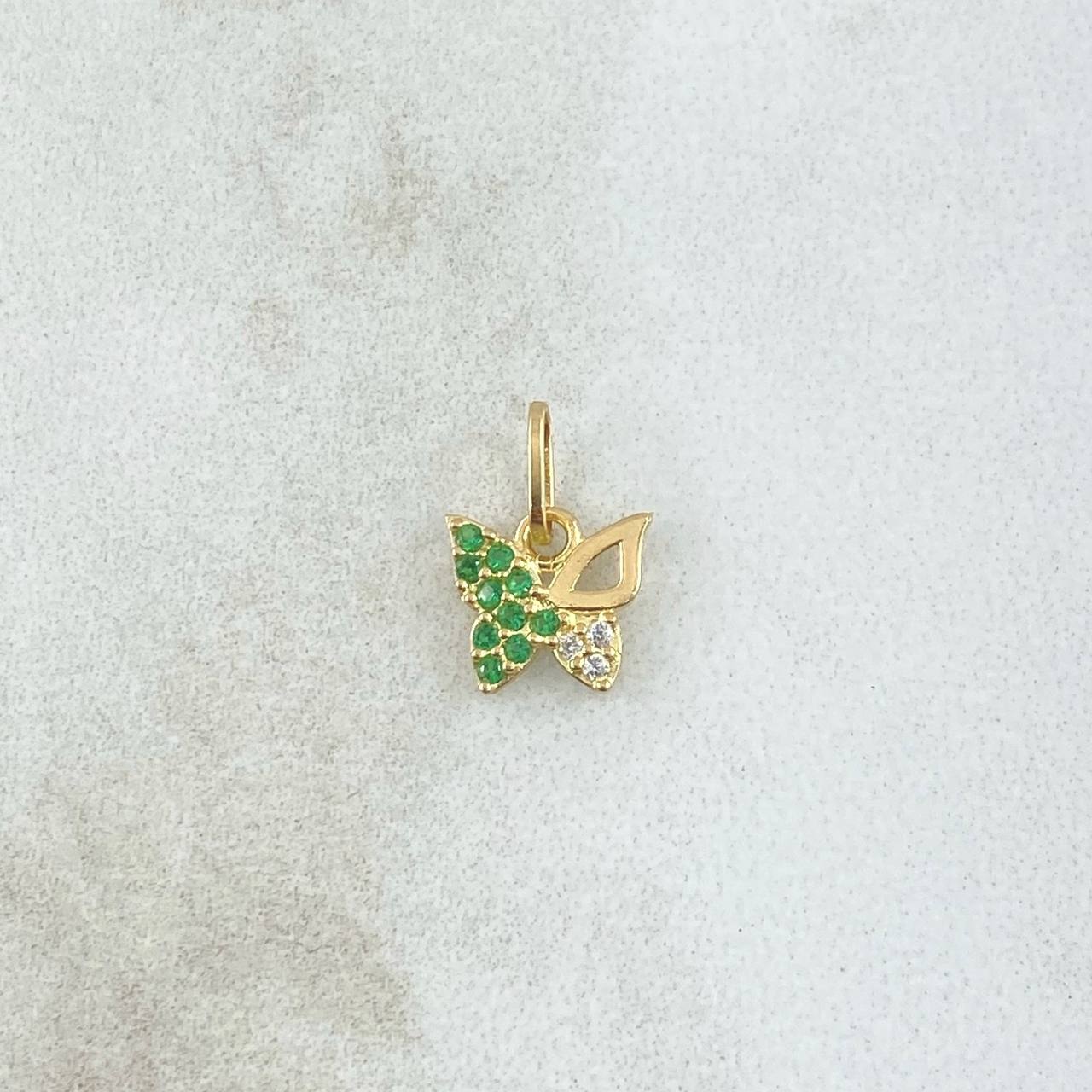 Dije Mariposa Parcial 0.4gr / 1cm /  Circones Verdes Y Blancos Oro Amarillo 18K ©