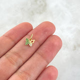 Dije Mariposa Parcial 0.4gr / 1cm /  Circones Verdes Y Blancos Oro Amarillo 18K ©