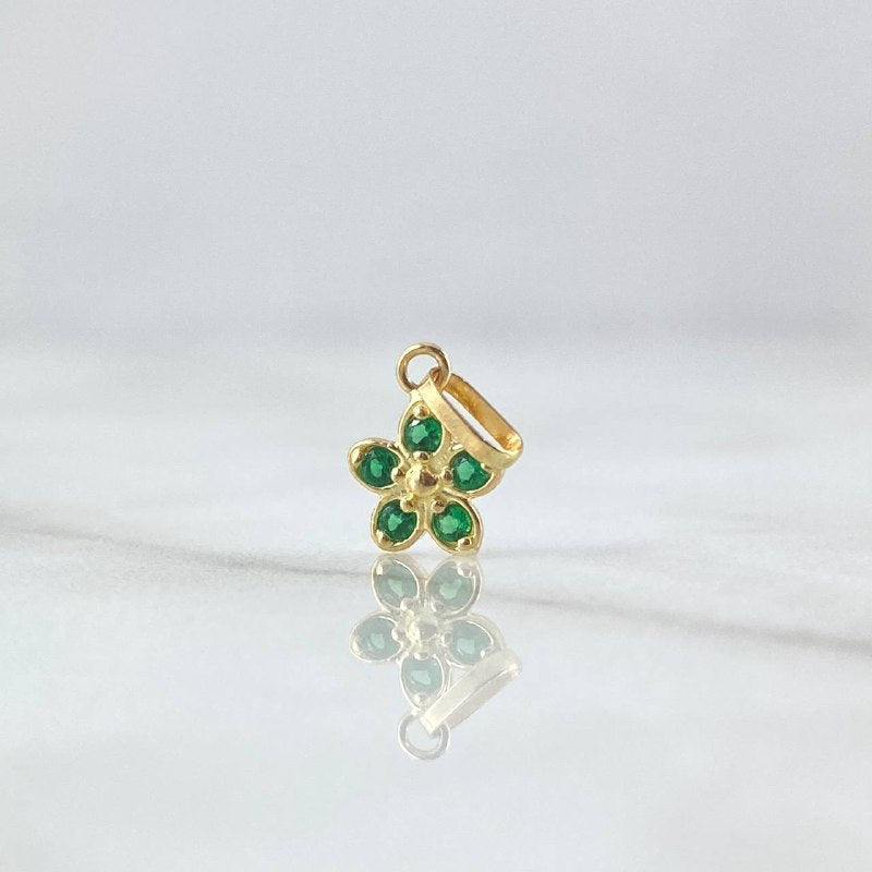 Dije Flor 0.3gr / 1.2cm / Circones Verdes Oro Amarillo 18K ©