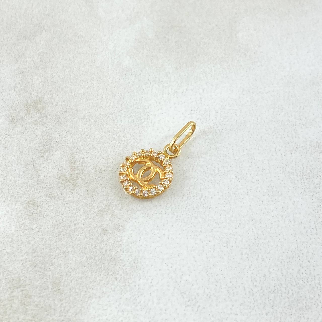 Dije Ola Cruzada  0.4gr / 1.4cm / Circones Blancos Oro Amarillo 18K *