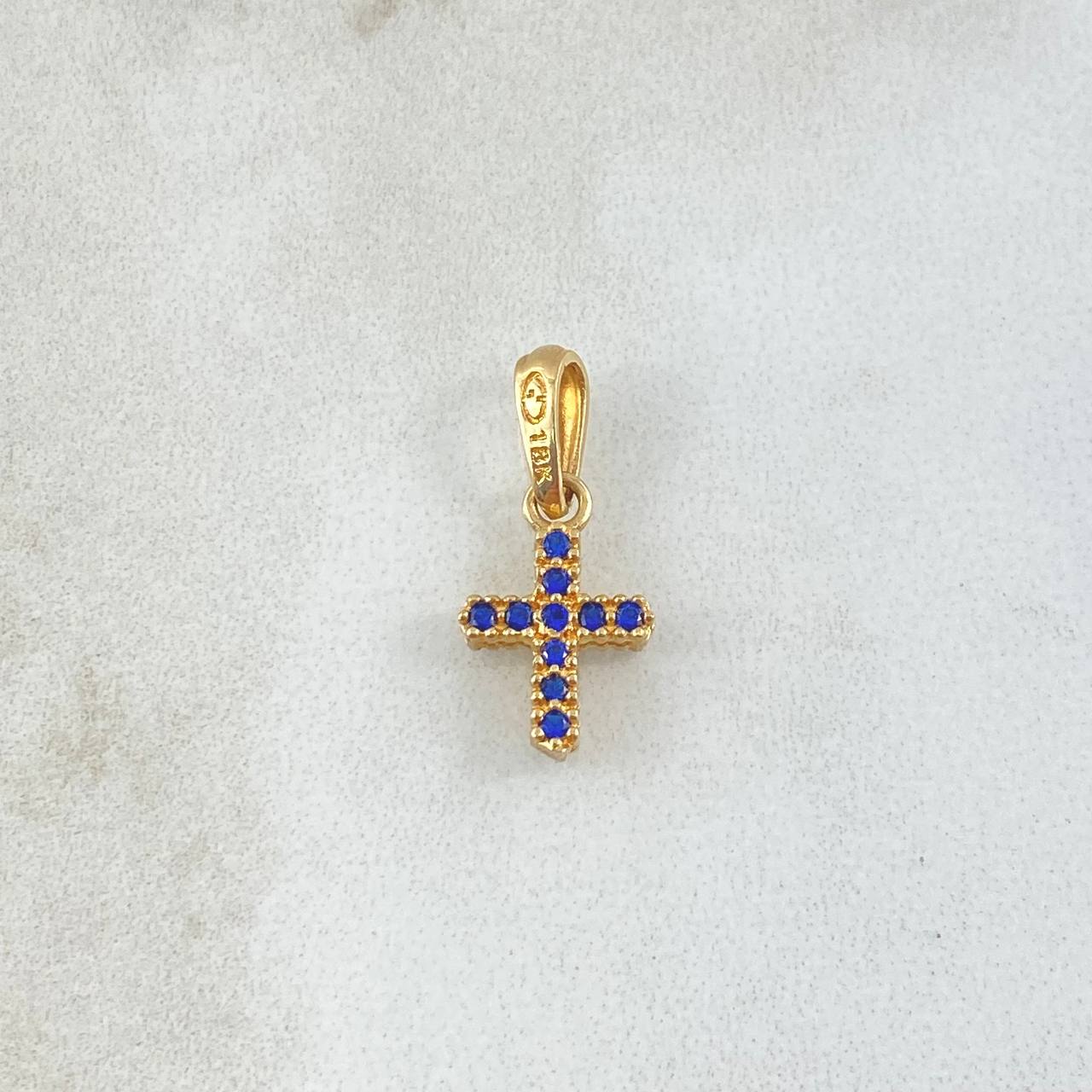 Dije Cruz Doble 1gr / 2.3cm / Circones Azul Y Blancos Oro Amarillo 18K ©