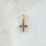 Dije Cruz Doble 1gr / 2.3cm / Circones Azul Y Blancos Oro Amarillo 18K ©