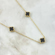 Cadena Aro Seguido Treból VCyA 7.3gr / 50cm / 1.5mm Onix Negro Punteado 5und Oro Amarillo  18K *