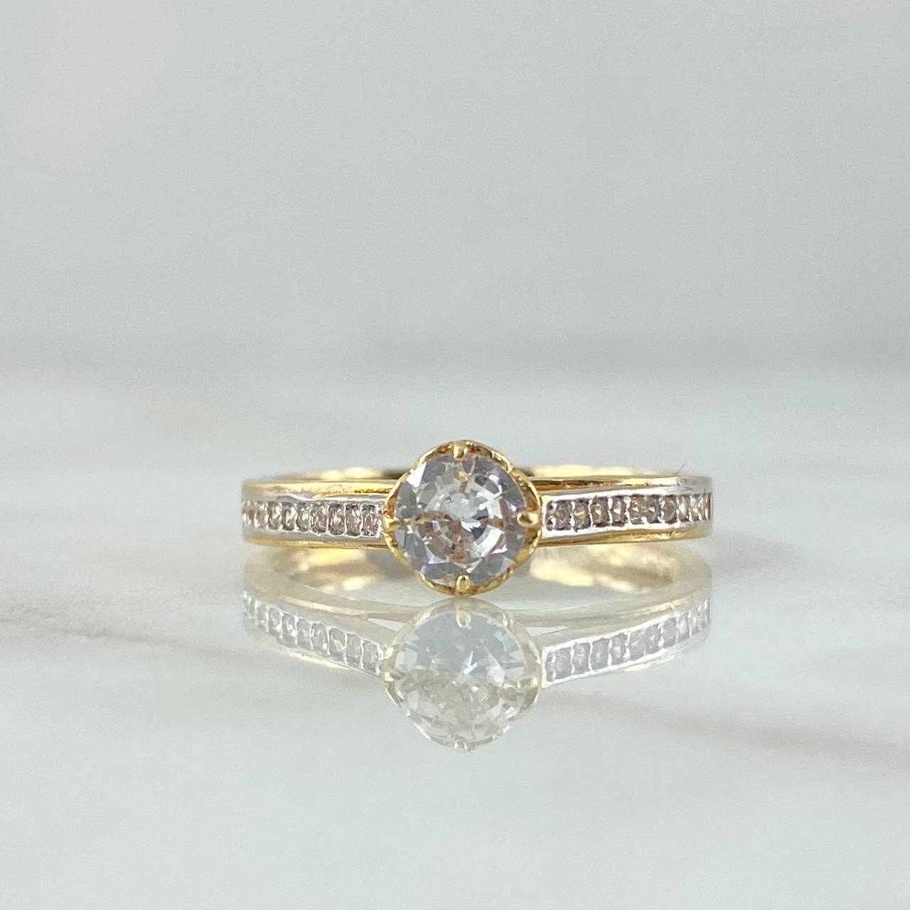 Ring Solitaire Bridge 2.5gr / Size 7 / White Zircons 18K Yellow Gold
