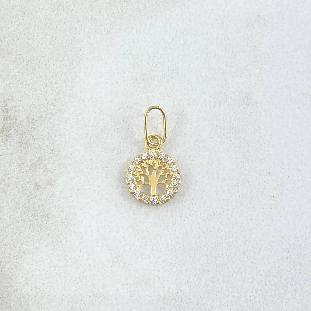 Dije Arbol De La Vida 0.3gr / 1.4cm / Circulo - Circones Blancos Oro Amarillo 18K