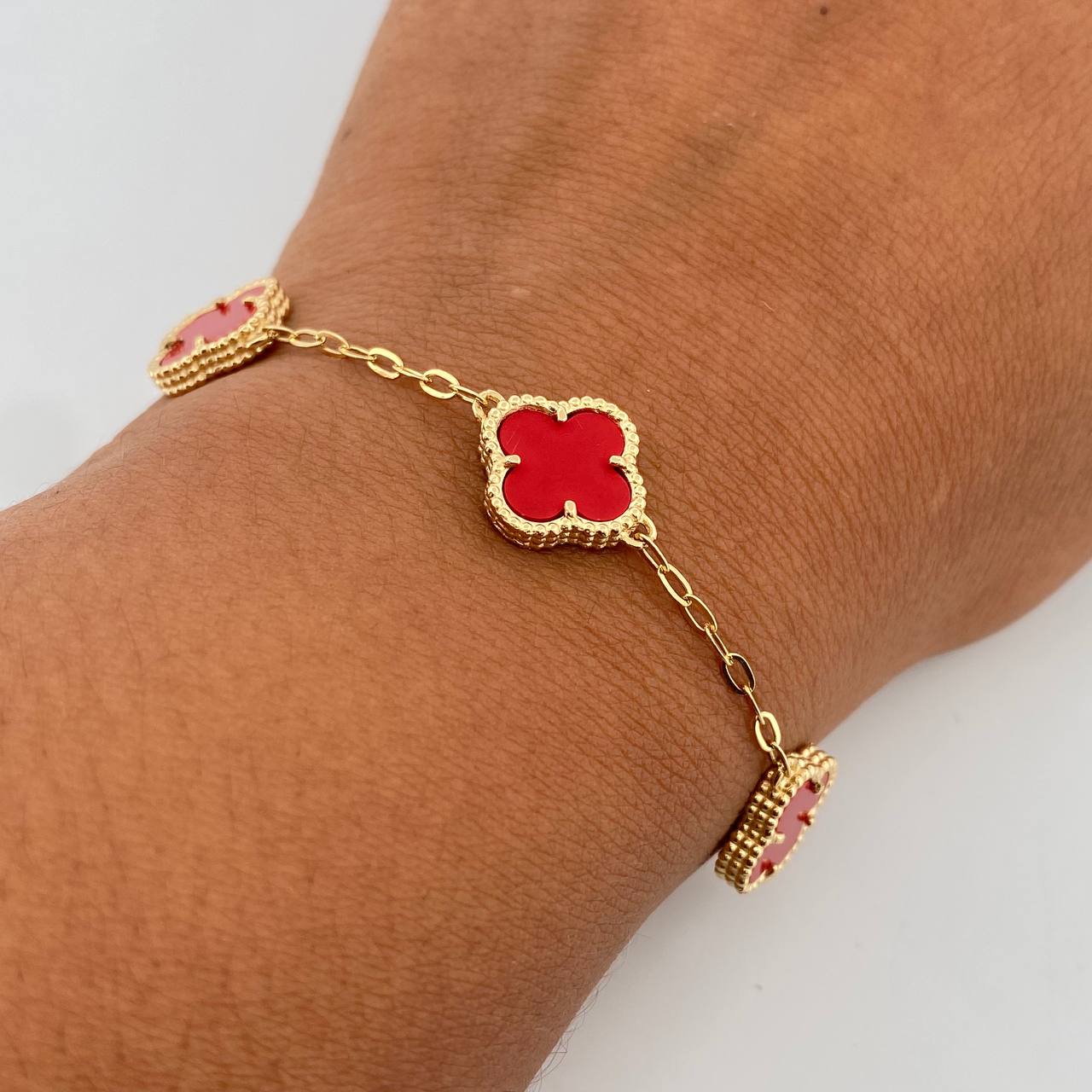 Pulso Trebol VCyA Aro Seguido 7.6gr / 20cm / 1.8mm Agatha Rojo Oro Amarillo  18K &