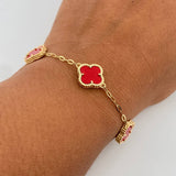 Pulso Trebol VCyA Aro Seguido 7.6gr / 20cm / 1.8mm Agatha Rojo Oro Amarillo  18K &