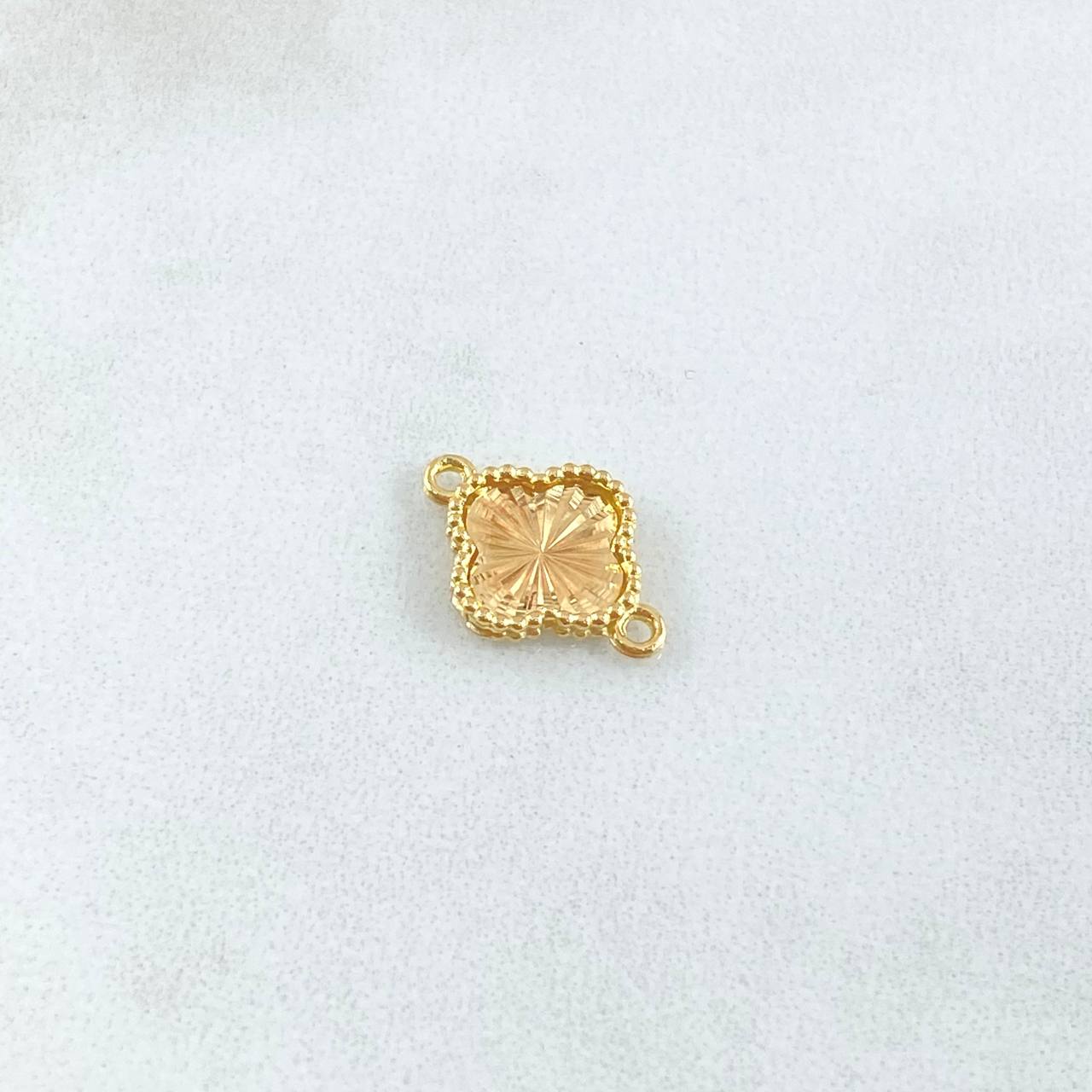 Herraje Trebol 0.7gr / 1.5cm-Bordeado Diamantado Oro Amarillo 18K