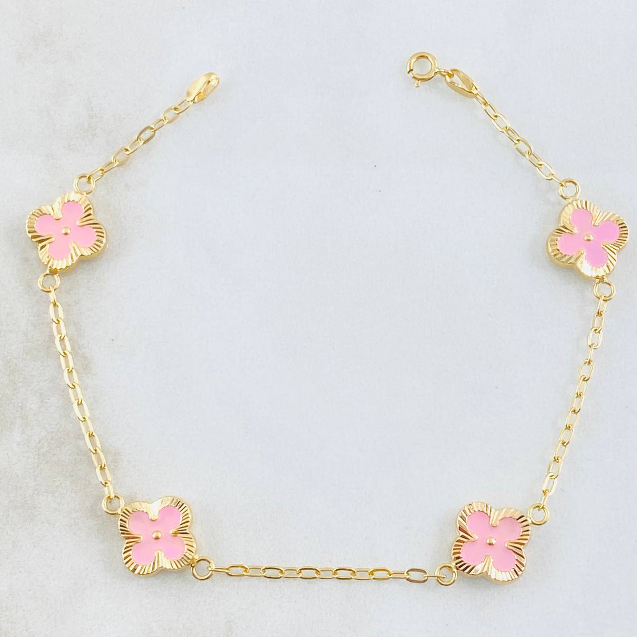 Pulso Trebol Rosado 3.2gr / 7 1/4 in / 9mm Oro Amarillo 18K ©