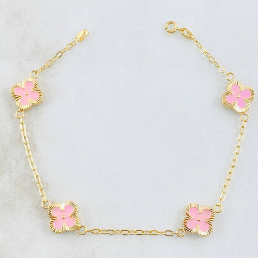 Pulso Trebol Rosado 3.2gr / 7 1/4 in / 9mm Oro Amarillo 18K ©
