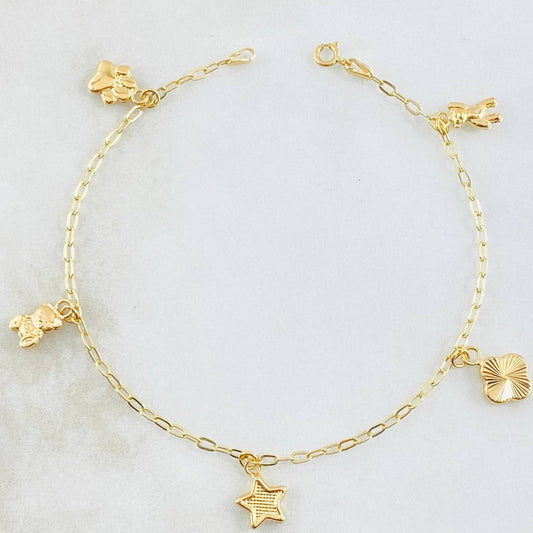 Pulso Aro Seguido Dijes 2.5gr / 7 1/4 in / 1.8mm Oro Amarillo 18K ©