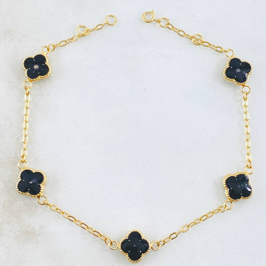 Pulso Trebol Negro 3.45gr / 8 1/2 in / 8mm Oro Amarillo 18K *