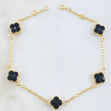Pulso Trebol Negro 3.45gr / 8 1/2 in / 8mm Oro Amarillo 18K *