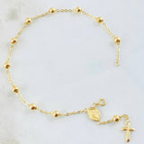 Pulso Denario Virgen Milagrosa Cruz 2.2gr / 7 1/2 in / 4mm Oro Amarillo 18K ©