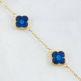 Pulso Trebol Azul 4.9gr / 7 3/4 in / 12mm Oro Amarillo 18K