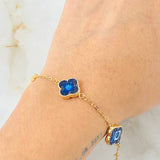 Pulso Trebol Azul 4.9gr / 7 3/4 in / 12mm Oro Amarillo 18K