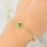 Pulso Trebol Verde 3.2gr / 7 1/4 in / 9mm Oro Amarillo 18K