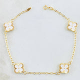 Pulso Trebol Blanco 3gr / 7 3/4 in / 9mm Oro Amarillo 18K *