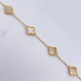 Pulso Trebol VCyA Aro Seguido 6.35gr / 18.8cm / 1.5mm Nacar Blanco Oro Amarillo  18K &