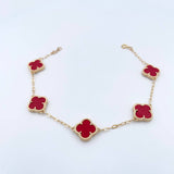 Pulso Trebol VCyA Aro Seguido 7.6gr / 20cm / 1.8mm Agatha Rojo Oro Amarillo  18K &