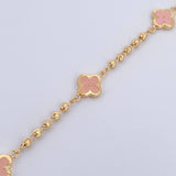 Pulso Trebol Militar 4.7gr / 18.7cm / 3mm Bolas Diamantadas Electroestatico Rosado Oro Amarillo 18K &