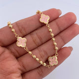 Pulso Trebol Militar 4.7gr / 18.7cm / 3mm Bolas Diamantadas Electroestatico Rosado Oro Amarillo 18K &