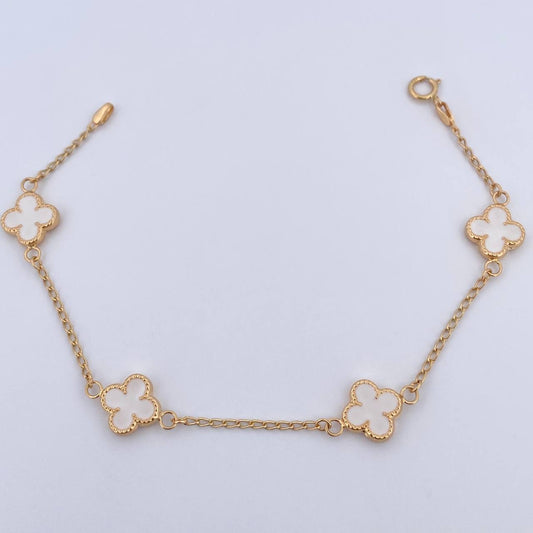 Pulso Trebol Espiga 4.15gr / 18.1cm / 1.4mm Electroestatico Blanco Oro Amarillo 18K &