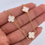 Pulso Trebol Espiga 3.8gr / 18.3cm / 1.4mm Electroestatico Blanco Oro Amarillo 18K &