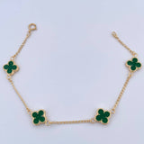 Pulso Trebol Espiga 3.1gr / 18.5cm / 1.4mm Electroestatico Verde Oro Amarillo 18K &