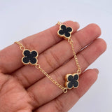 Pulso Trebol Espiga 4.15gr / 18.4cm / 1.5mm Electroestatico Negro Oro Amarillo 18K &