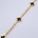Bracelet Military Trebol 4.6gr / 18.7cm / 3mm Beads Diamond Cut Electrostatic Black Yellow Gold 18K &