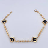 Bracelet Military Trebol 4.6gr / 18.7cm / 3mm Beads Diamond Cut Electrostatic Black Yellow Gold 18K &