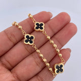 Bracelet Military Trebol 4.6gr / 18.7cm / 3mm Beads Diamond Cut Electrostatic Black Yellow Gold 18K &