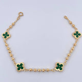 Pulso Trebol Militar 4.85gr / 19cm / 3mm Bolas Diamantadas Electroestatico Verde Oro Amarillo 18K &