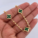 Pulso Trebol Militar 4.5gr / 19cm / 3mm Bolas Diamantadas Electroestatico Verde Oro Amarillo 18K &