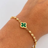 Pulso Trebol Militar 4.5gr / 19cm / 3mm Bolas Diamantadas Electroestatico Verde Oro Amarillo 18K &