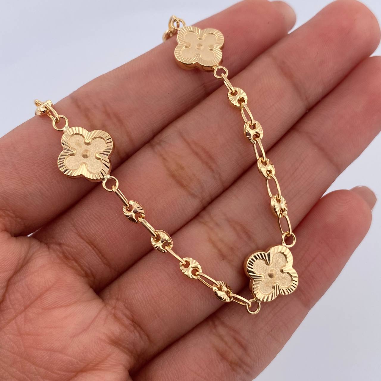 Bracelet GC Trebol 4.3gr / 19cm / 3mm Diamond Cut Yellow Gold 18K &