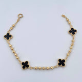 Bracelet Military Clover 4.25gr / 18.7cm / 3mm Beads Diamond Cut Electrostatic Black Yellow Gold 18K &