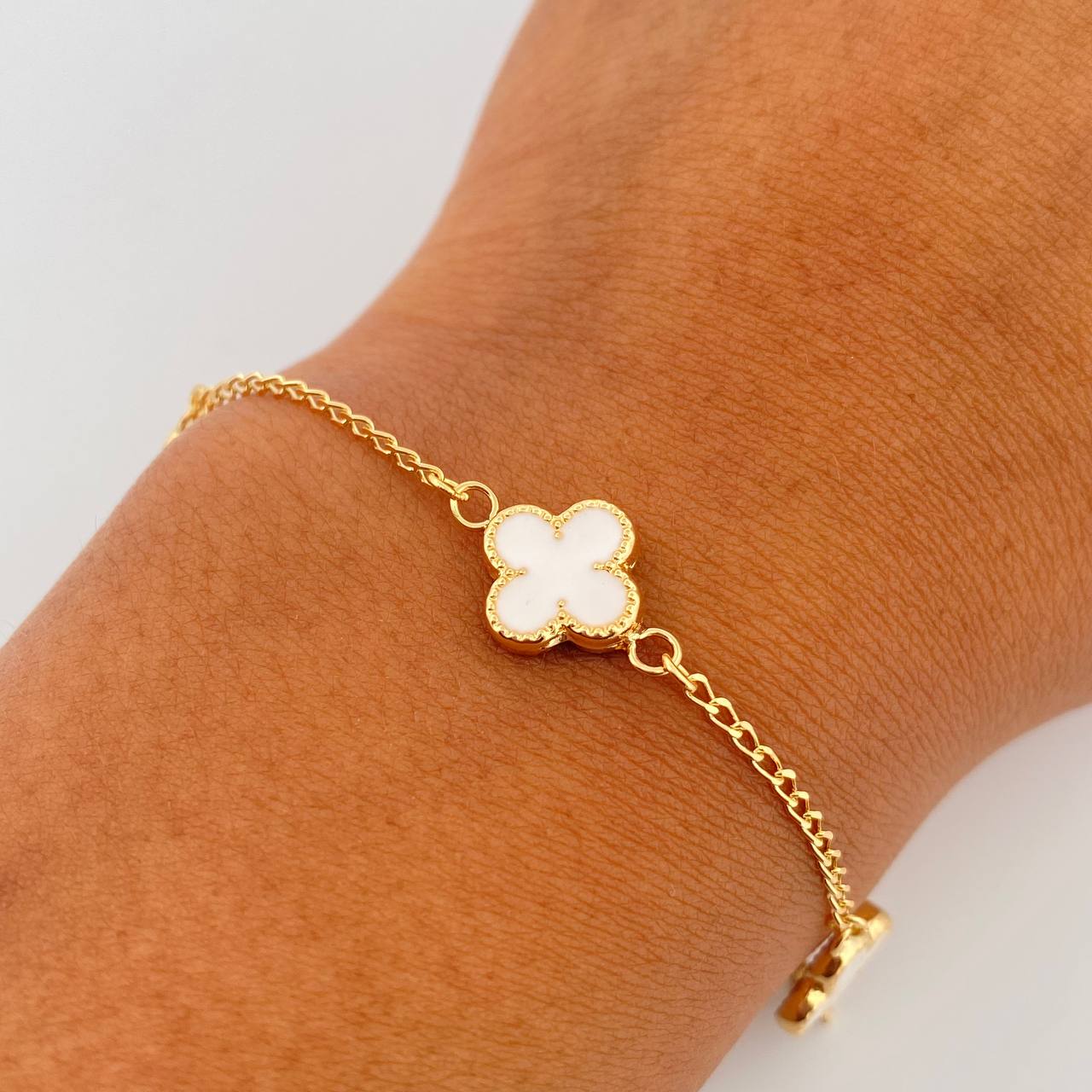 Bracelet Clover Spike 3.35gr / 18.6cm / 1.5mm Electrostatic White Yellow Gold 18K &